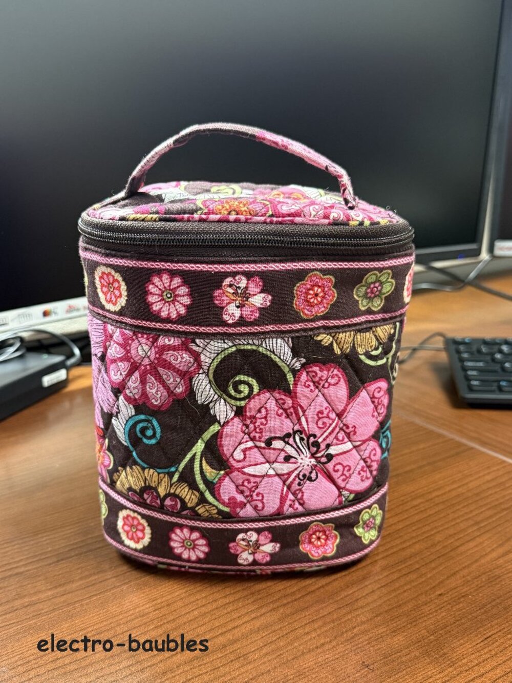 Vera Bradley Mod Floral Pink Barrel Toiletry / Make-Up Bag - EUC!